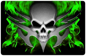 A Green Skull With Green Flames On A Black Background Wallpaper