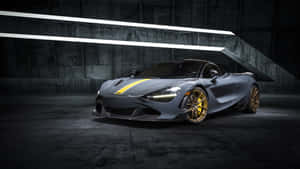 A Grey Sports Car Is Parked In A Dark Room Wallpaper