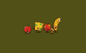 A Group Of Cartoon Fruit And Vegetables On A Green Background Wallpaper