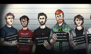 A Group Of Men Holding Up Mugshots Wallpaper