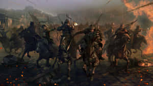 A Group Of Men On Horses In A City Wallpaper