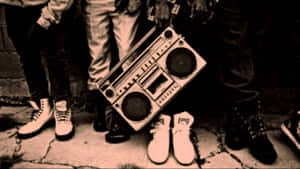 A Group Of People Standing Next To A Boombox Wallpaper