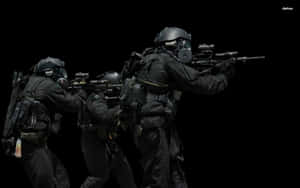 A Group Of Soldiers In Black Uniforms Are Holding Guns Wallpaper