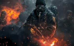 A Group Of Soldiers With Guns And Gas Masks Wallpaper