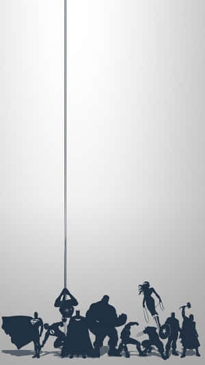 A Group Of Superheroes Are Silhouetted On A Wall Wallpaper