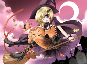 A Halloween Anime Girl Ready For Trick-or-treating! Wallpaper