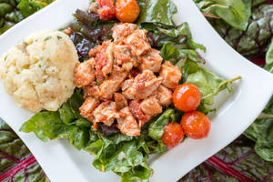 A Heart-healthy Meal: Chicken Salad With Mashed Potatoes Wallpaper