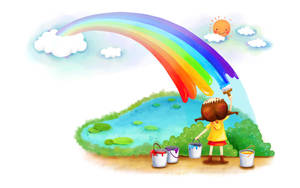 A Joyful Child Painting A Vibrant Rainbow. Wallpaper