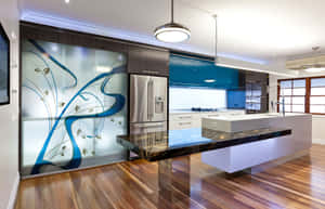 A Kitchen With A Wooden Floor Wallpaper