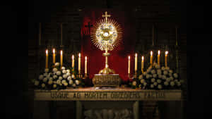 A Large Altar With Candles And Candles Wallpaper