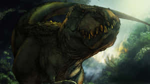 A Large Cool Dinosaur With Intimidating Black Spikes Walking Through A Dense Forest. Wallpaper