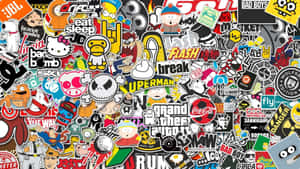 A Large Group Of Stickers On A Wall Wallpaper