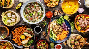 A Large Plate Of Asian Food Wallpaper