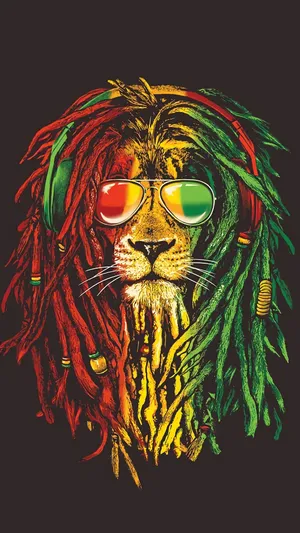 A Lion With Dreadlocks And Headphones Wallpaper