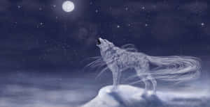 A Majestic Scene Of A Wolf Howling Under A Full Moon Wallpaper