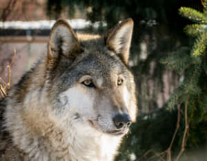 A Majestic Wolf Standing Calmly In A Sea Of Green Grass Wallpaper