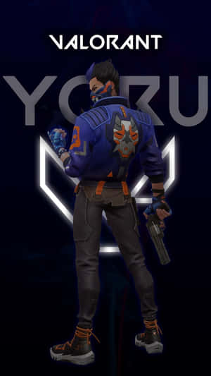 A Man In A Blue Shirt With A Gun And A Blue Background Wallpaper