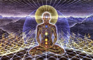 A Man In A Lotus Position With A Glowing Light Wallpaper