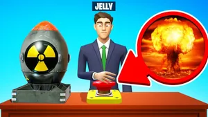 A Man In A Suit Is Standing Next To A Nuclear Bomb Wallpaper