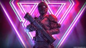 A Man In A Suit With A Gun In Front Of A Neon Neon Background Wallpaper