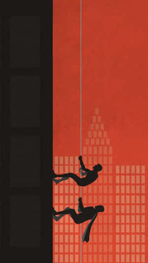 A Man Is Hanging From A Rope In A City Wallpaper