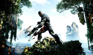 A Man Is Standing On A Rock In The Water Wallpaper