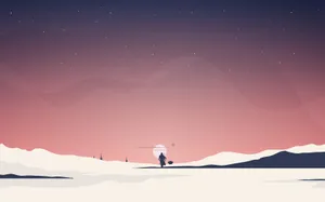 A Man Is Walking Across The Snowy Landscape With A Kite Wallpaper