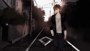 A Man Is Walking Down An Alleyway Wallpaper