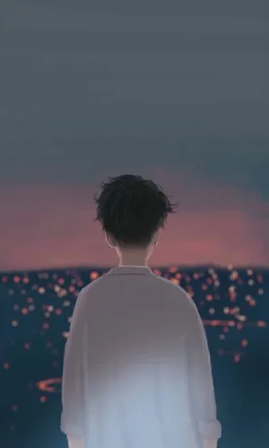 A Man Looking Out Over The Ocean At Night Wallpaper