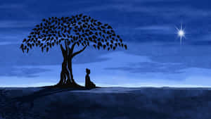 A Man Sitting Under A Tree With A Star In The Sky Wallpaper