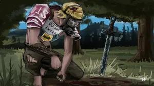 A Man With A Knife And A Gun Is Kneeling In The Woods Wallpaper