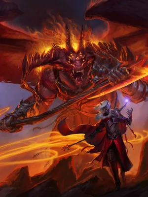 A Man With A Sword And A Demon In Flames Wallpaper