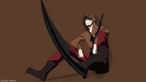 A Man With A Sword Sitting On A Brown Background Wallpaper