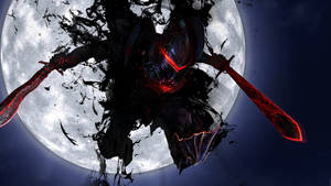 A Man With Two Swords In Front Of A Full Moon Wallpaper