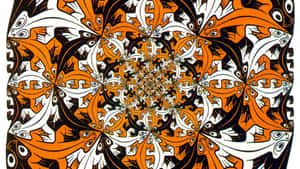 A Mandala With Orange And White Designs Wallpaper