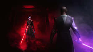 A Menacing Sith Lord Stands In The Shadows Wallpaper