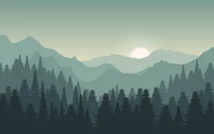 A Mountain Landscape With Trees And Sun Wallpaper