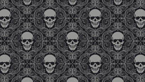 A Mysterious Skull Pattern Set Against A Deep Blue Background. Wallpaper