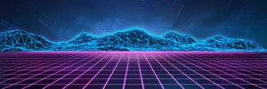 A Neon Background With Mountains And A Grid Wallpaper
