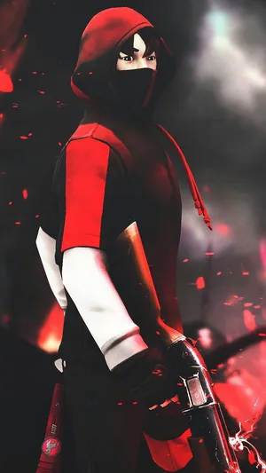 A Ninja With A Red Hood And A Gun Wallpaper