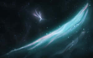 A Painting Of A Blue And Green Star In Space Wallpaper