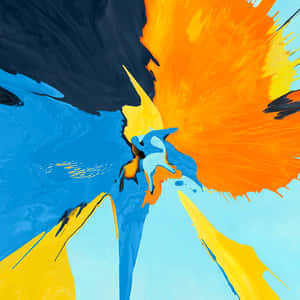 A Painting Of A Blue, Yellow, And Orange Color Wallpaper