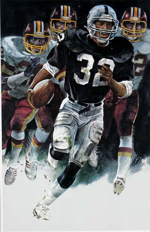 A Painting Of A Football Player Running Wallpaper