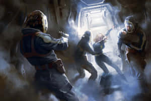 A Painting Of A Group Of People In Space Wallpaper