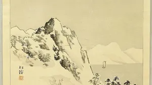 A Painting Of A Mountain With Trees And Snow Wallpaper