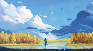 A Painting Of A Person Looking At The Sky Wallpaper