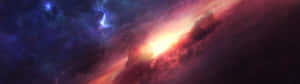 A Painting Of A Spaceship In Space Wallpaper
