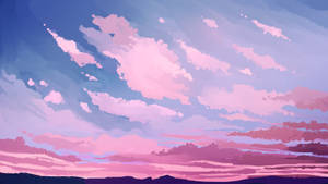 A Painting Of A Sunset With Pink Clouds Wallpaper