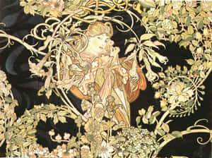 A Painting Of A Woman In A Garden Wallpaper