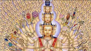A Painting Of Buddha With Many Arms Wallpaper